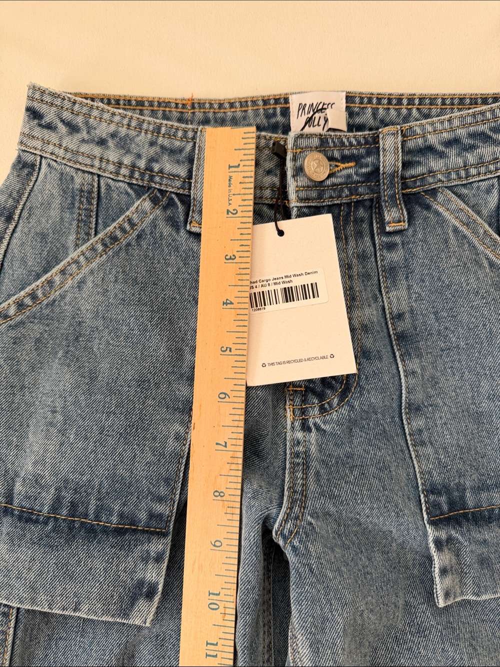 Princess Polly NWT Chad Cargo Jeans Mid Wash Denim Size 4 - Picture 11 of 13